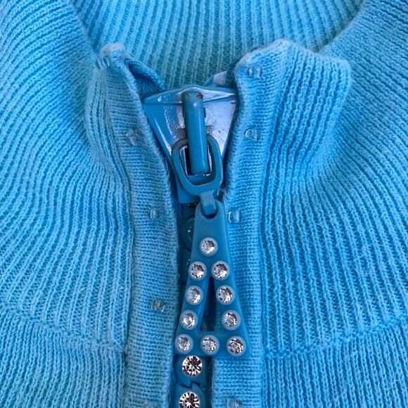 Quacker Factory Vtg 90s Holiday Cardigan With Star Appliquè Turquoise & Gold - Picture 13 of 16